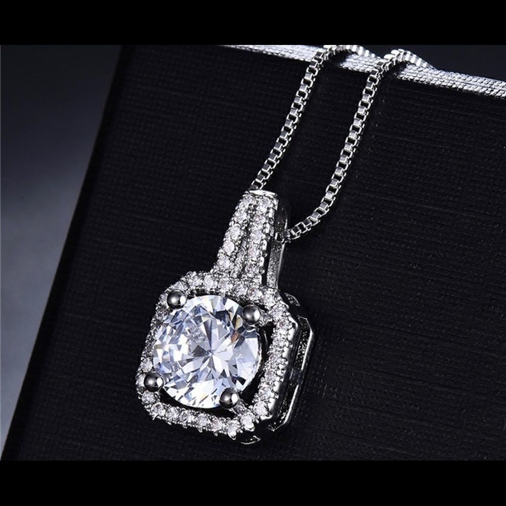 Beautiful CZ Diamond Halo Necklace - Picture 6 of 8
